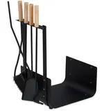 Relaxdays Kaminholzkorb Metall mit 4 tlg. Kaminbesteck 0,59 x 0,23 m Schwarz