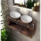 CHYRKA® Badmöbel Waschtisch BORYSLAW-Bad Waschbecken Hängeschrank Waschtischunterschrank Waschbecken-Unterschrank Metall Holz Loft Handmade (Natur, 100 x 28 cm H=40 cm)