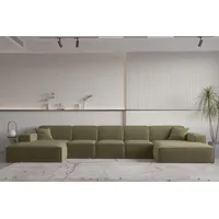 Fun Möbel Wohnlandschaft U-Form CELES PREMIUM XL in Stoff Opera Velvet Olivgrün - Grün