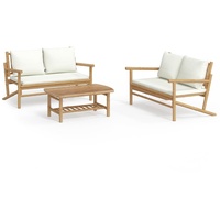 vidaXL 3-tlg. Garten-Lounge-Set mit Kissen Creme Bambus - Braun