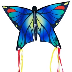 CiM Flug-Drache Butterfly BLUE, 58x40cm mit Bogenschwänzen fertig aufgebaut inkl. Drachenschnur
