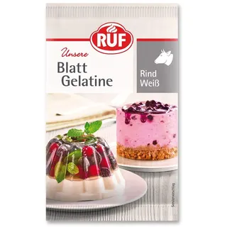 RUF Blatt Gelatine Rind, halal-zertifiziert, 100% Rindergelatine, Halal Food, Bindung von Torten, Desserts und Halal Süßigkeiten, glutenfrei, 12 Blätter