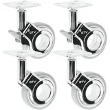 GTV – Möbelrollen GIRA, Set: 2x gebremste Laufrollen + 2x Möbelräder ohne Bremse, verchromt/grau matt, 360° drehbar, für Schreibtisch, Regal, Couchtisch, Hocker, Ø60 mm, H94 mm
