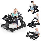 GOPLUS 4 in 1 Baby Lauflernhilfe, Lauflernwagen höhenverstellbar mit Licht & Musik, Baby Walker Autoförmig mit Einstellbarer Geschwindigkeit, Gehfrei Baby ab 6 Monaten (Schwarz)