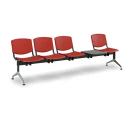 Wartezimmerbank, Traversenbank SMILE aus Kunststoff, 4-Sitzplätze + Tisch, rot