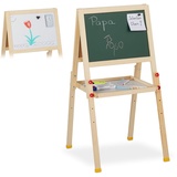 Relaxdays Standtafel Kinder, beidseitig magnetisch, höhenverstellbar, HBT 77x39x44,5 cm, Whiteboard & Kreidetafel, natur