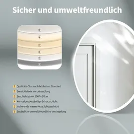 PonteSino HOKO Badspiegel LED Antibeschlag rund 60cm+LED Wechsel Warmweiß-Kaltweiß-Neutral 2700-6500K. Licht mit Touch Schalter/Wandschalter einschaltbar).... - Transparent