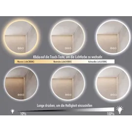 Home Deluxe - LED-Spiegel NOLA - Rechteckig 120 x 70 cm - 3 verschiedene Lichtfarben, Antibeschlagssystem - 38 Watt Gesamtleistung I Wandspiegel Badspiegel Badezimmerspiegel