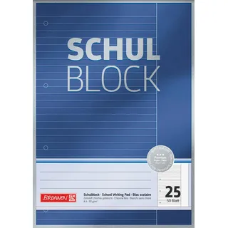 Brunnen 1052625 Schulblock/Notizblock Premium (A4, 50 Blatt, liniert, mit Rand, Lineatur 25, gelocht, kopfverleimt, 90g/m2)