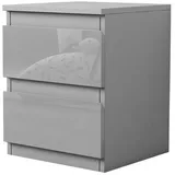 Hti-Living HTI living Nachtschrank Kenji Hochglanz Nachtkommode 2 Schubladen Grau