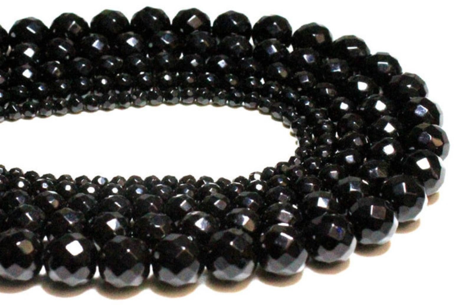 CaDoes 4/6/8/10/12/14 mm Black Onyx Round Natural Stone Beads Strand for Jewelry Making DIY Bracelet Necklace-Faceted Black Onyx,4 mm About 90 pcs