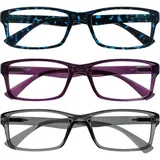 OPULIZE Die Lesebrille Unternehmen 3er-Pack Leser Blau Lila Grau Herren Damen Lesehilfe RRR92-357 +1,00