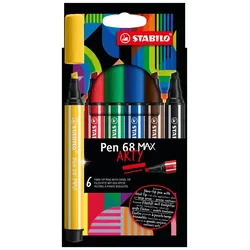 STABILO Pen 68 MAX, 6 Farben, Schwarz, Blau, Braun, Grün, Rot, Gelb, 5 mm, 1 mm,