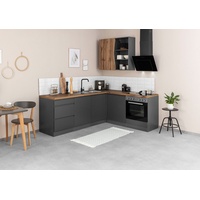 Kochstation Küche »KS-Bruneck«, Stellbreite 240/180 cm breit, wahlweise mit oder ohne E-Geräte, MDF, grau
