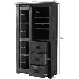 Massivmoebel24 Vitrine Mango 100x45x175 natur lackiert Railway #126