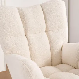 Home Deluxe Schaukelstuhl NARA Bouclé 68 x 95 x 88 cm Weiß mit Hocker