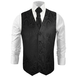 Paul Malone Anzugweste Herren Hochzeitsweste mit Plastron Set 2tlg paisley – Bräutigam (Set, 2-tlg., mit Weste und Plastron) schwarz V2, Gr. 50 (S) schwarz 50