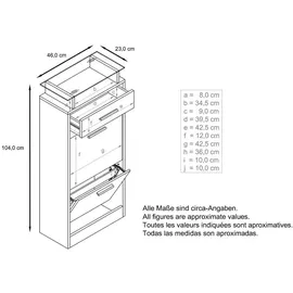 Vladon Loret V2 46 x 104 x 23 cm mit 1 Schublade weiß matt / weiß