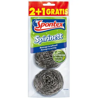 Spontex Spirinett Edelstahlspiralen, ideal für hartnäckigen Schmutz in Töpfen und Pfannen, aus rostfreiem Recycling-Edelstahl (1 x 3 Stück) | 3 Stück (1er Pack)