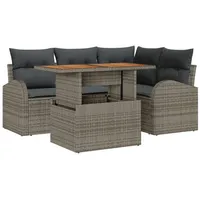 vidaXL Garten Sofa Set Set aus 5 Grau Polyrattan, Stahl, Stoff