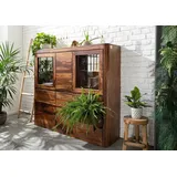 Massivmoebel24 Highboard Sheesham 166x40x145 walnuss gewachst TORONTO #204 - Verschiedene Größen und Farben, Farbe:Dunkelbraun Größe:166x40x145 cm (BxTxH)