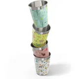 Sigg Kindergeschirr + Kinderbesteck, Cup Set (4 x 0.35 L), Trinkbecher für Kinder in 4 bunten Designs für Jungen und Mädchen, praktische Edelstahlbecher für zu Hause und unterwegs