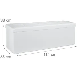 Relaxdays Faltbare Sitzbank XXL, Sitzcube mit Stauraum, Sitzwürfel aus Leinen, mit Deckel, HBT 38 x 114 x 38 cm, weiß