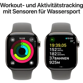 Apple Watch Series 10 GPS + Cellular 42 mm Titangehäuse natur Sportarmband steingrau S/M