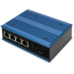 DIGITUS 4 Port Fast Ethernet Netzwerk Switch, Industrial, Unmanaged, 1 SFP FE Up