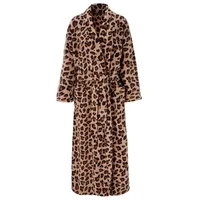 OTTO home Unisex-Bademantel Leo, ideal für Sauna, Spa & im Urlaub, modern, extra lang, Langform, Microfaser, Schalkragen, Gürtel, Animal Print, weich und kuschelig, Plüsch, für Damen und Herren, S-XL braun L | 145 cm