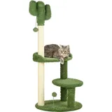 PawHut Kratzbaum 111 cm Katzenkratzbaum mit 2 Etagen, Spielball Katzenbaum, Kletterbaum mit Katzenbett für Katzen bis 10 kg, Katzenmöbel, Sisal, Grün 49L x 49B x 111H