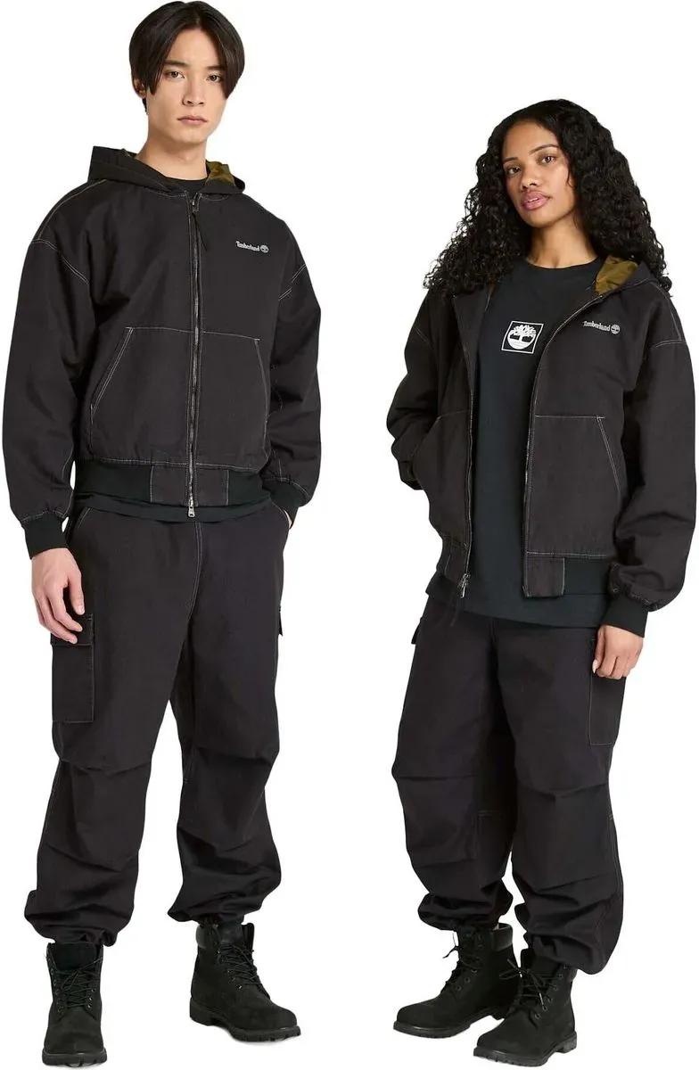 Timberland Washed Duck Canvas Hooded Bomber black L