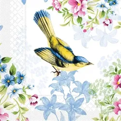 Mank Serviette Tissue Lenz, 40 x 40 cm, 100 Stück - Frühling Sommer Blumen Blüten Vogel