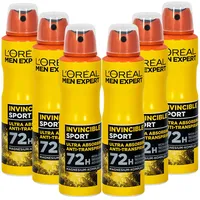6x 150ml Loreal Men Expert Invincible Sport Anti Transpirant Spray 72H Non Stop