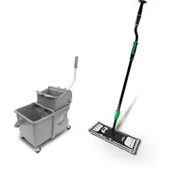 UNGER erGO! clean Flachmopp Bodenreinigungs-Set, Intuitive S-Bewegung mit minimalem Kraftaufwand, 4-teiliges Set