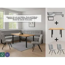 Home Affaire Eckbank HOME AFFAIRE "Mia Küchenbank, Polsterbank, Esszimmerbank, 207x167 cm", hellgrau, schwarz, B:207cm H:61cm T:167cm, Massivholz, Metall, Polyester, Sitzbänke, Eckbank, Moderne Bank und Farben, Sitzplatzanzahl: 5, Frei in Raum stellbar