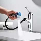 DETBOM Waschtischarmatur mit LED-Temperaturdisplay & Ausziehbarer Brause, Wasserhahn Bad mit 2 Strahlarten - Hydroelektrische & Batterielos, Energiesparender Einhebelmischer in Chrom