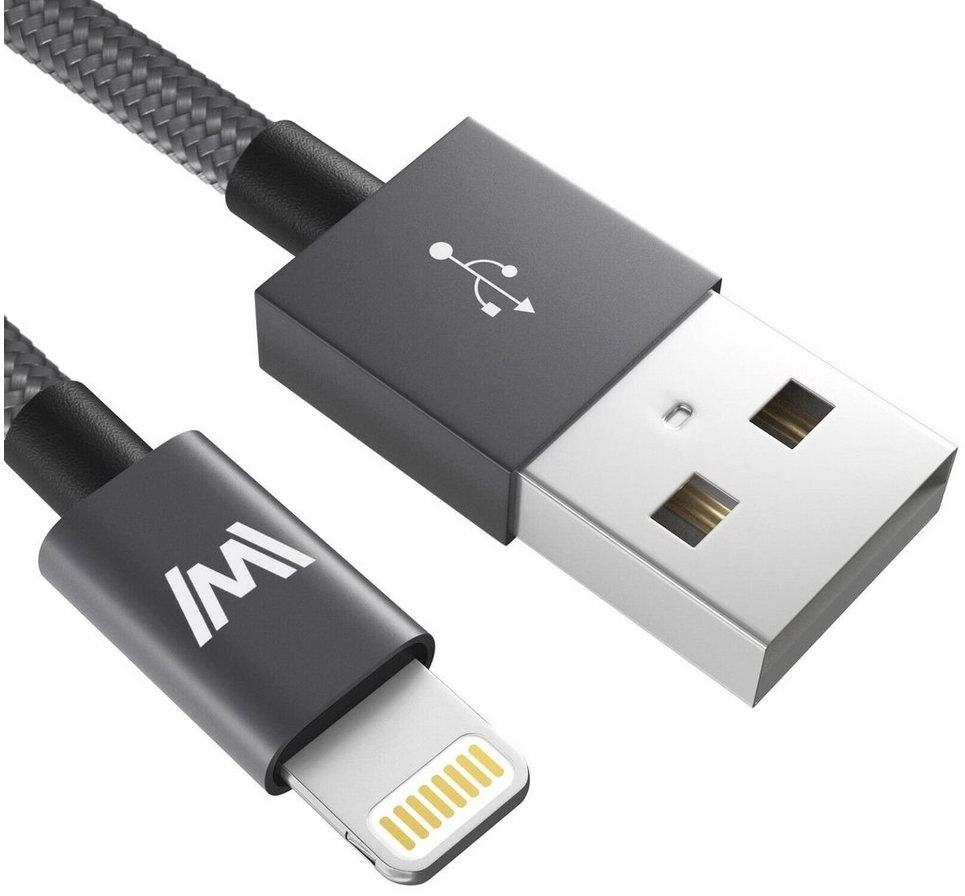 Widmann-Shop Ladekabel iPhone USB A auf für Apple iPhone 14 13 12 11 Schnell Smartphone-Kabel, Lightning, USB Typ A (50 cm), Schnellladekabel grau
