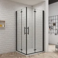 120x90x195cm Schwarz Falttür+drehtür Nischentür Dusche Duschkabine  Duschabtrennung Nano Glas - Transparent/Schwarz