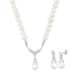 Elli Schmuckset Damen Perle mit Kristall in 925 Sterling Silber
