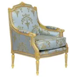 Casa Padrino Barock Lounge Thron Sessel Empire Blau-Grau Gold Muster / Gold - Ohren Sessel - Ohrensessel Tron Stuhl