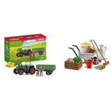 SCHLEICH 42608 Traktor mit Anhänger , ab 3 Jahren, Farm World & Farm World 42610 Bauernhof Zubehör Set für Pferde und Tiere