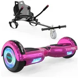 Mega Motion Balance Scooter 6.5 Zoll Hoverboards mit Sitz Hoverkart und Bluetooth und LED-Licht, 15 km/h, mit einem Go-Kart, Geschenk für Kinder und Jugendliche rosa|schwarz