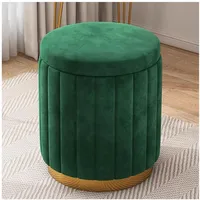 Amieron Rund Sitzhocker mit Stauraum, Gepolsterter Fußhocker mit Gold Metallbasis, Hocker mit Stauraum Rund, Pouf mit Stauraum for Wohnzimmer Schlafzimmer Flur(Grün)