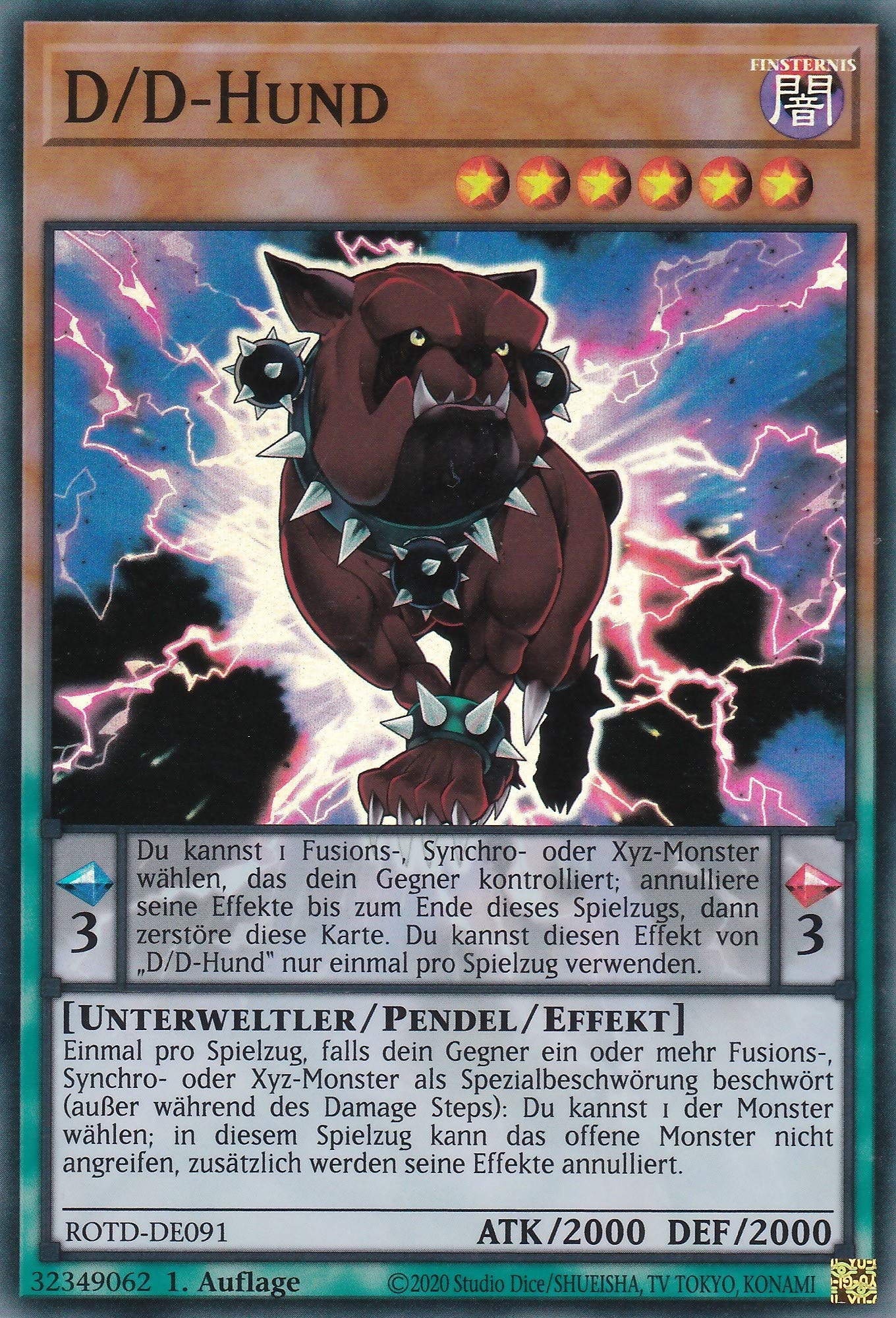 ROTD-DE091 - D/D – Hund - Super Rare - 1. Auflage - Deutsch - Rise of The Duelist - mit LMS Trading Fieldcenter-Karte Yugioh