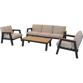 Lesli Living Lounge-Set "Manu" Anthrazit/Beige/Holzoptik - Schwarz/Beige/Braun