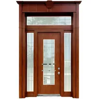 Xlmoebel Zimmertür Moderne Holz-Haustür mit Glasdesign und Sicherheitsfunktionen (Tür mit Seitenteilen und Oberlicht), Made in Europa braun