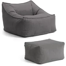 mokebo Sitzsack Sessel mit Hocker aus Cord Der Lümmel XXL Sitzsack, Cord Sessel oder Sitz Sessel in Beige