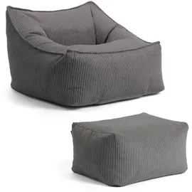 mokebo Sitzsack Sessel mit Hocker aus Cord Der Lümmel XXL Sitzsack, Cord Sessel oder Sitz Sessel in Beige