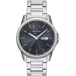 Quarzuhr ARMANI EXCHANGE, edelstahlfarben, Armbanduhren, Herren, Armbanduhr, Herrenuhr, Edelstahlarmband, analog, Tag, Wochentag